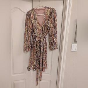 TCEC Sparkling Diamond Multicolor Long Sleeve Dress. Size L. Never Worn.
